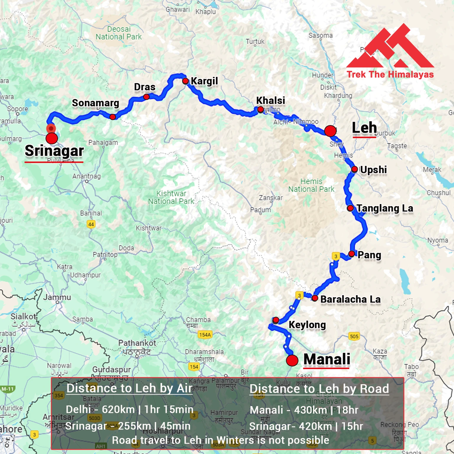 How to Reach Leh Ladakh Multi-Sports Trip Map